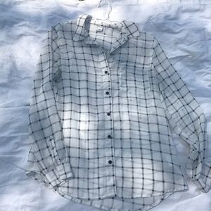 Sheer long-sleeve button-down blouse